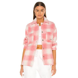 Local Heroes Twiggy Plaid Long Sleeve Shirt Jacket Pink White Women's Size XS